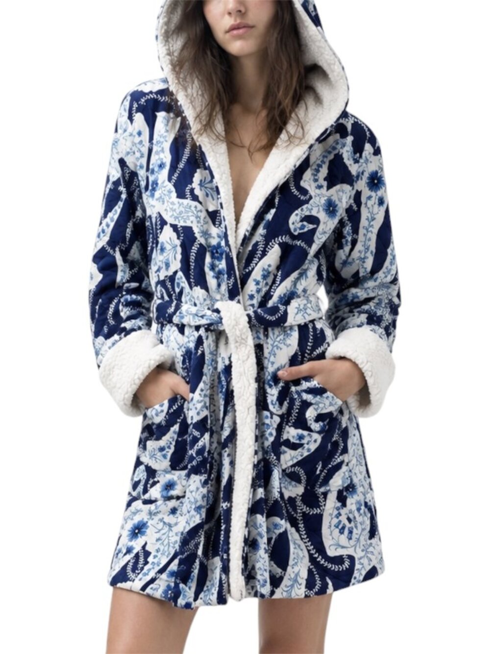 XS/S NWT Anthropologie Kelly Louise Judd Navy Marin Bird Hooded Sherpa Robe